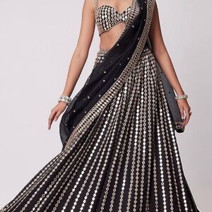 Black and Gold Sequin Lehenga Set